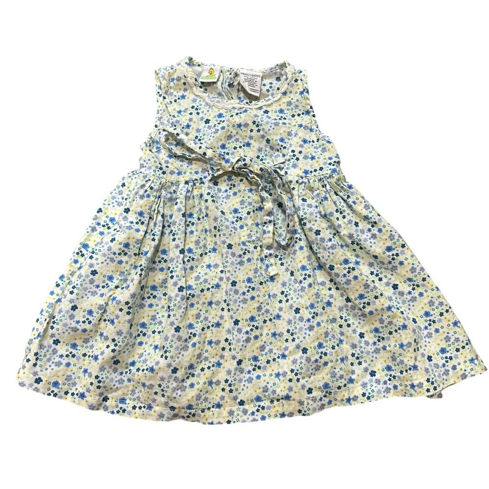 VTG Sesame-Street Toddler Girl Dress – Blue Floral AOP Ribbon Front 24M 11.5"x16